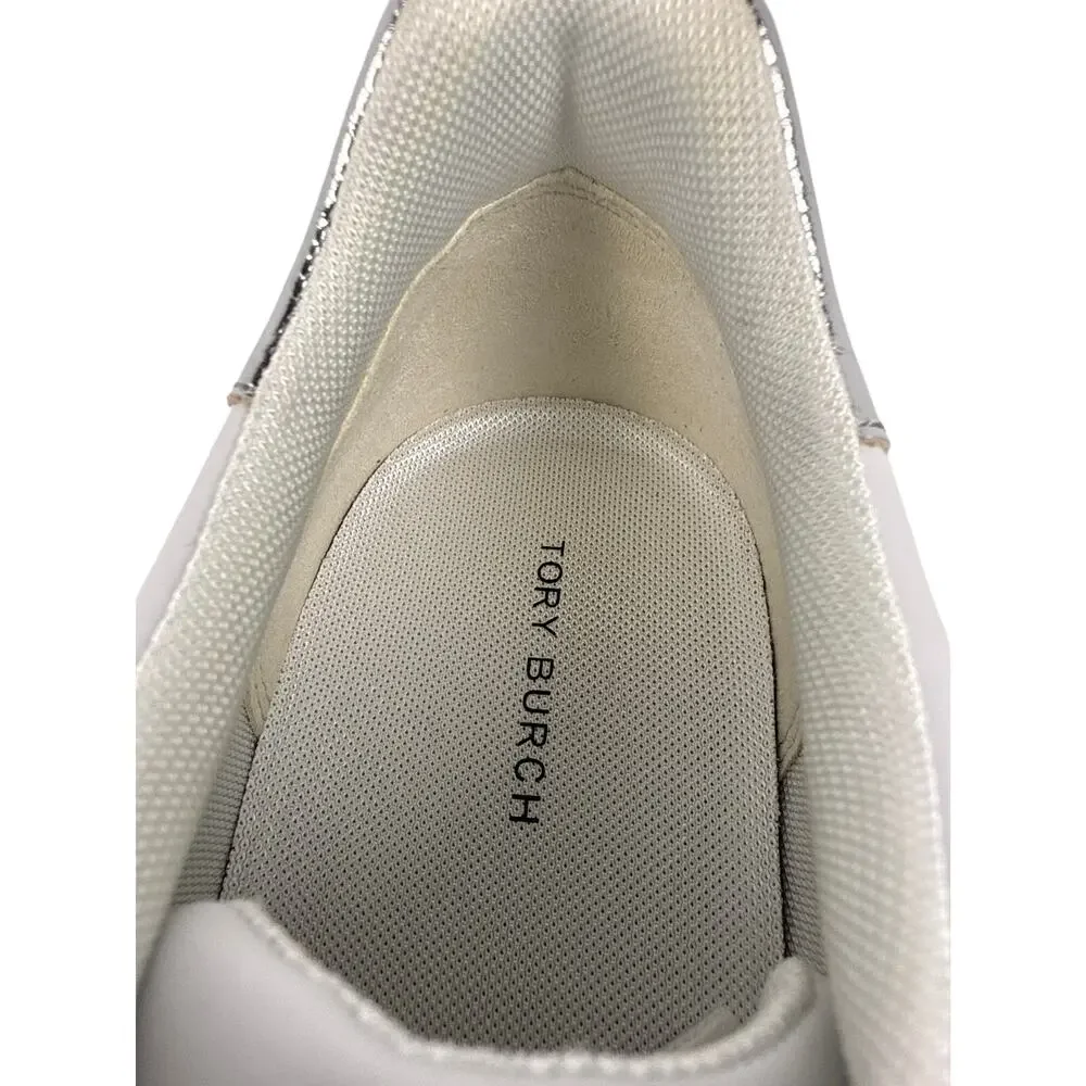 Tory Burch Howell Court Sneaker Women's Size 9 Low Top Leather White/Silver Logo